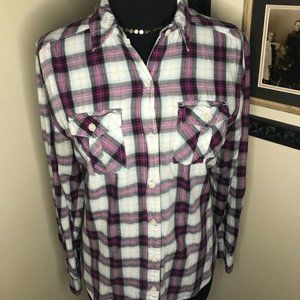 Merona Flannel Plaid Long Sleeve Collard Shirt with Roll Tab (Medium)